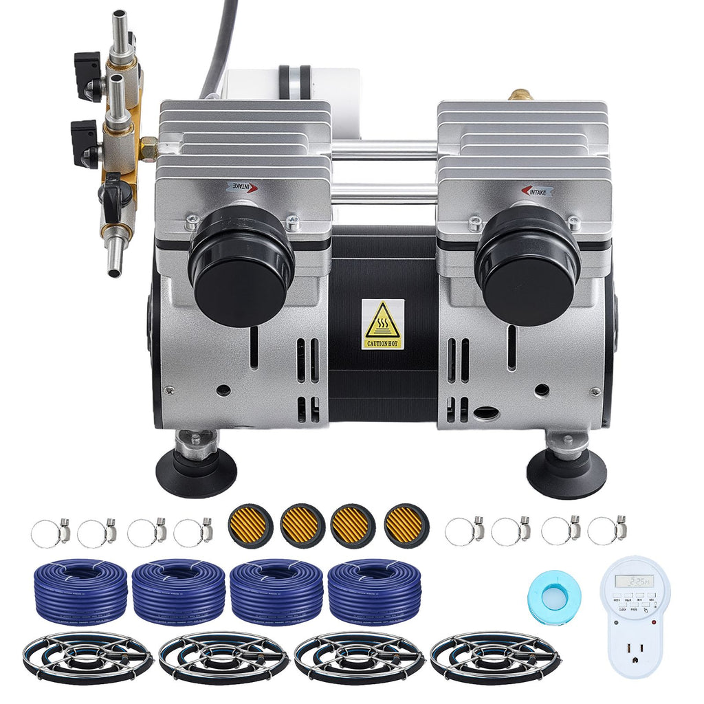 Pond Aerators, 6.7CFM Aeration System for Lakes up to 3 Acres, 1 HP Air Compressor, 4 Diffusers & Four 100' Weighted Tubing, Outdoor Pond Aeration Pump for Deep Water Oxygen Circulation