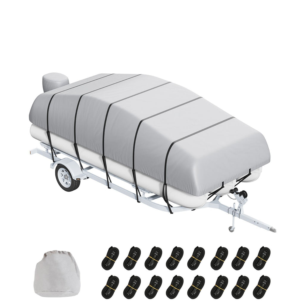 Pontoon Boat Cover, 19'-20' Waterproof Trailerable Pontoon Cover, 800D Marine Grade PU Oxford Fabric, with Motor Cover, 16 Windproof Buckle Straps, Fits for 19'-20'L, Beam Width to 96", Grey