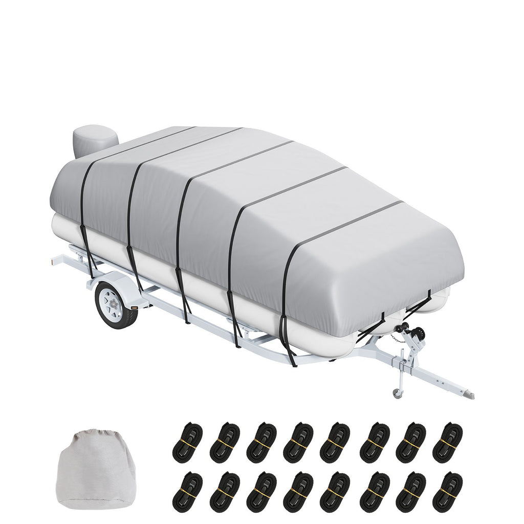 Pontoon Boat Cover, 23'-24' Waterproof Trailerable Pontoon Cover, 800D Marine Grade PU Oxford Fabric, with Motor Cover, 16 Windproof Buckle Straps, Fits for 23'-24'L, Beam Width to 102", Grey
