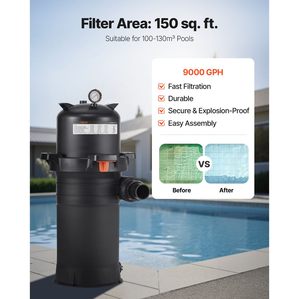 Pool Cartridge Filter, 150 sq.ft², High-Efficiency Swimming Pool Filter with Valve, 9000 GPH Spa Filtration Cleaning & Clearing System for In-Ground & Above Pools up to 34342 Gallons image 2