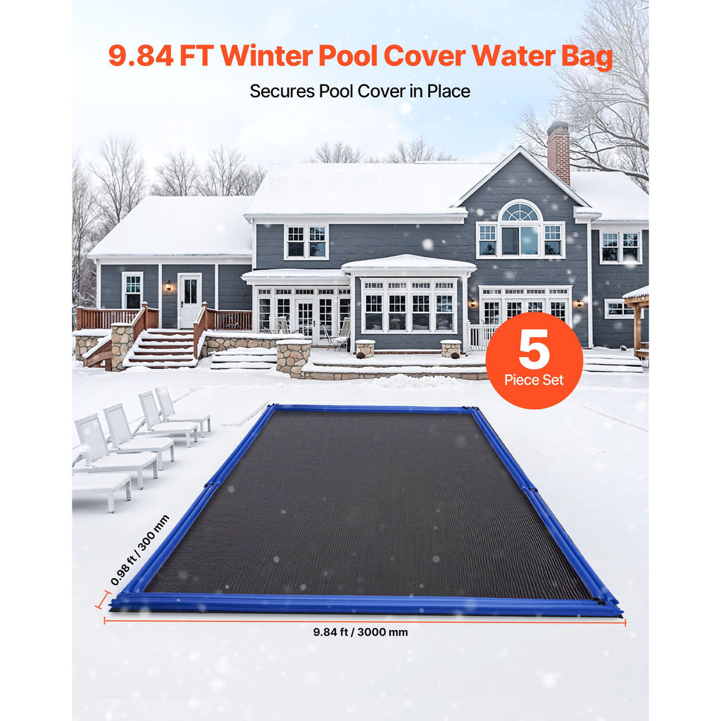 Pool Cover Water Bags, 5 Packs 10 Ft, Double Chamber Pool Cover Water Tubes, 0.4mm Thick PVC Bags Weights with Leakproof Screw Cap, for Inground Swimming-Pool Covers Winter Closing, Blue image 2