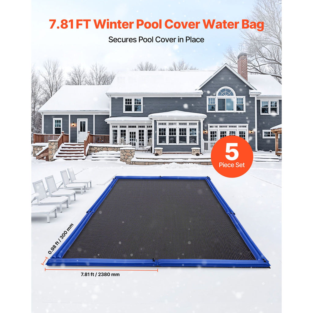 Pool Cover Water Bags, 5 Packs 8 Ft, Double Chamber Pool Cover Water Tubes, 0.4mm Thick PVC Bags Weights with Leakproof Screw Cap, for Inground Swimming-Pool Covers Winter Closing, Blue image 2