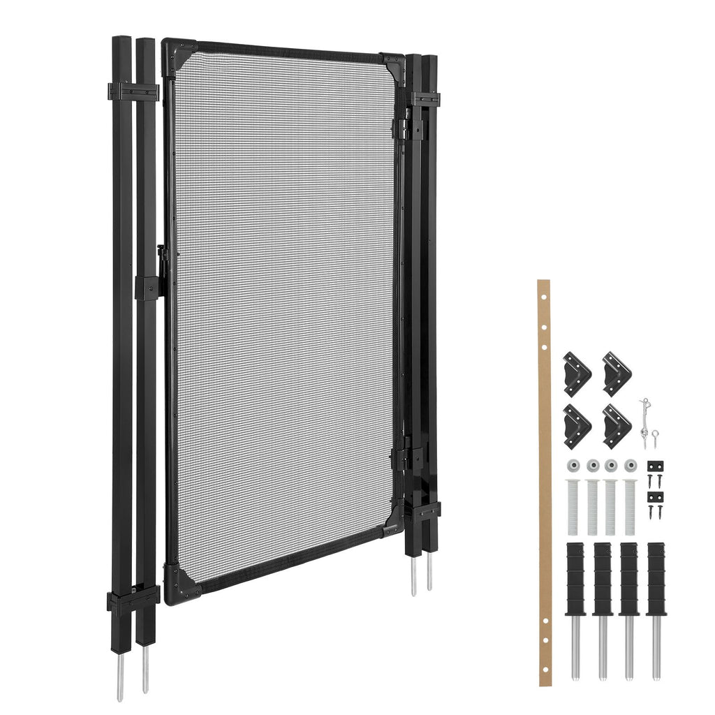 Pool Fence Gate, 4 x 2.5 ft Inground Swimming Pool Fences Gate, Outdoor Security Fencing Door Kit with Metal Latch and Stopper, 352 gsm Teslin PVC Mesh, Square Tube, Easy Installation, Black