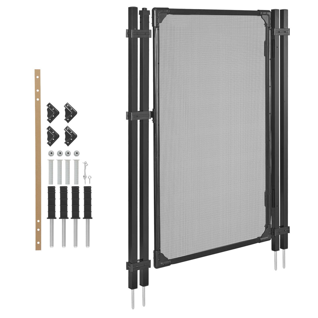 Pool Fence Gate, 4 x 2.5 ft Inground Swimming Pool Fences Gate, Outdoor Security Fencing Door Kit with Self-Closing and Self-Locking Design, 352 gsm Teslin PVC Mesh, Easy Installation, Black