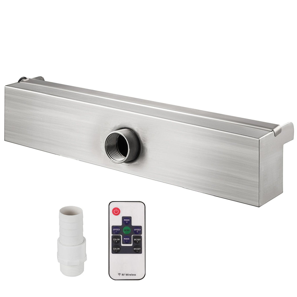 Pool Fountain Stainless Steel Pool Waterfall 11.8\" x 4.5\" x 3.1\"(W x D x H) with LED Strip Light Waterfall Spillway with Pipe Connector Rectangular Garden Outdoor