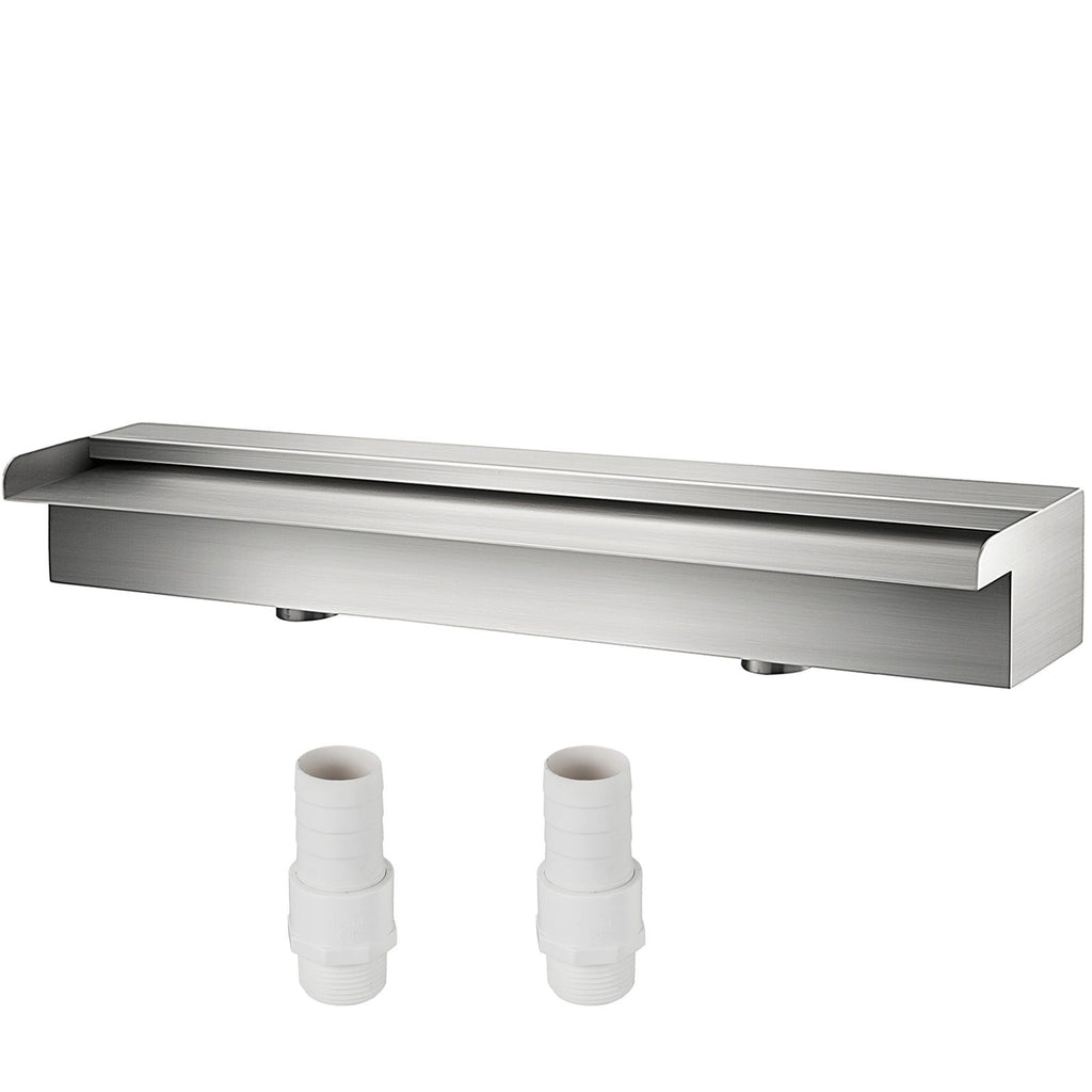 Pool Fountain Stainless Steel Pool Waterfall 23.6\" x 4.5\" x 3.1\"(W x D x H) Waterfall Spillway with Pipe Connector Rectangular Garden Outdoor, Silver