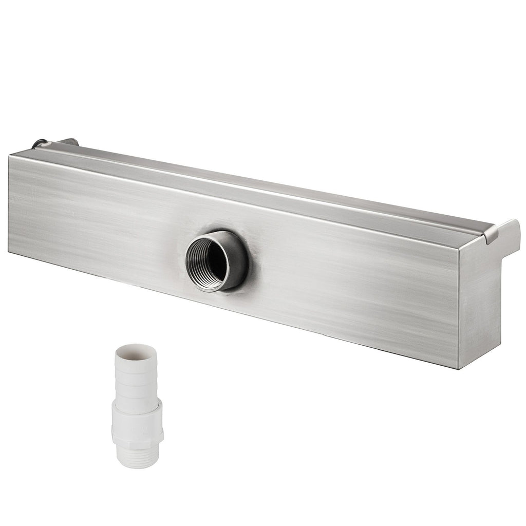 Pool Fountain Stainless Steel Pool Waterfall Spillway with Pipe Connector Rectangular Garden Outdoor (17.7\")