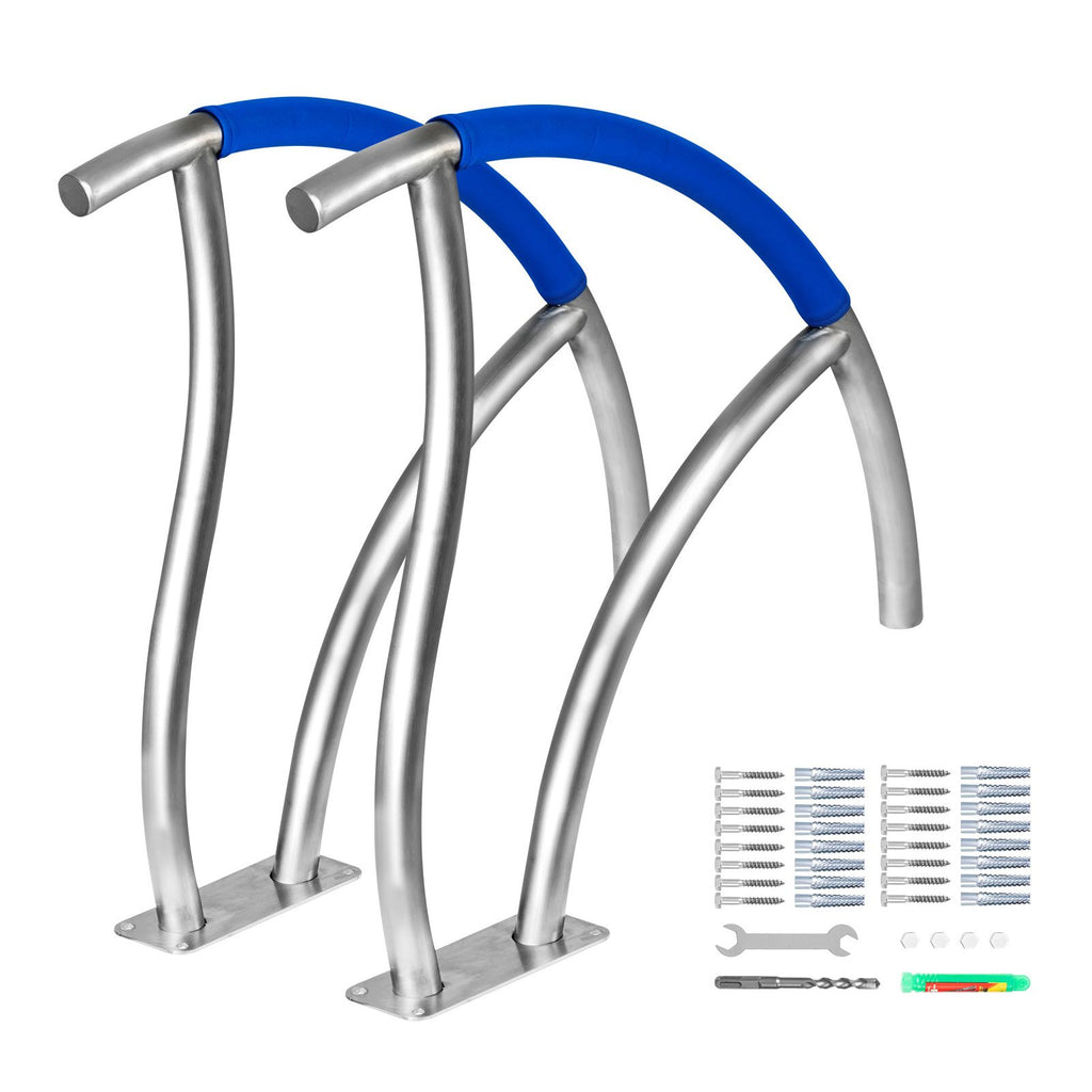 Pool Handrail, 2Pack 30\"x30\" Swimming Pool Stair Rail, 304 Stainless Steel Stair Pool Hand Rail Rated 375lbs Load Capacity, Pool Rail with Quick Mount Base Plate, and Complete Mounting Accesso