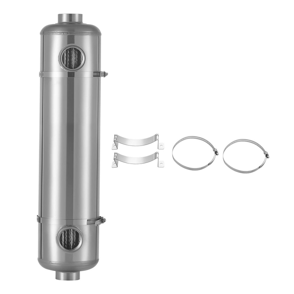 Pool Heat Exchanger, 210K BTU Swimming Pool Heater Exchanger, 316L Stainless Steel Construction, High Efficiency Water to Water Transfer Heating System for Spa, Hot Tub, Indoor/Outdoor, Silver