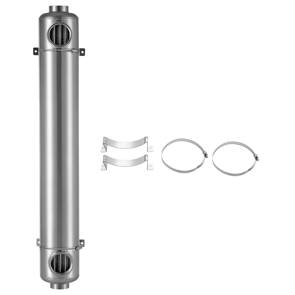 Pool Heat Exchanger, 600K BTU Swimming Pool Heater Exchanger, 316L Stainless Steel Construction, High Efficiency Water to Water Transfer Heating System for Spa, Hot Tub, Indoor/Outdoor, Silver