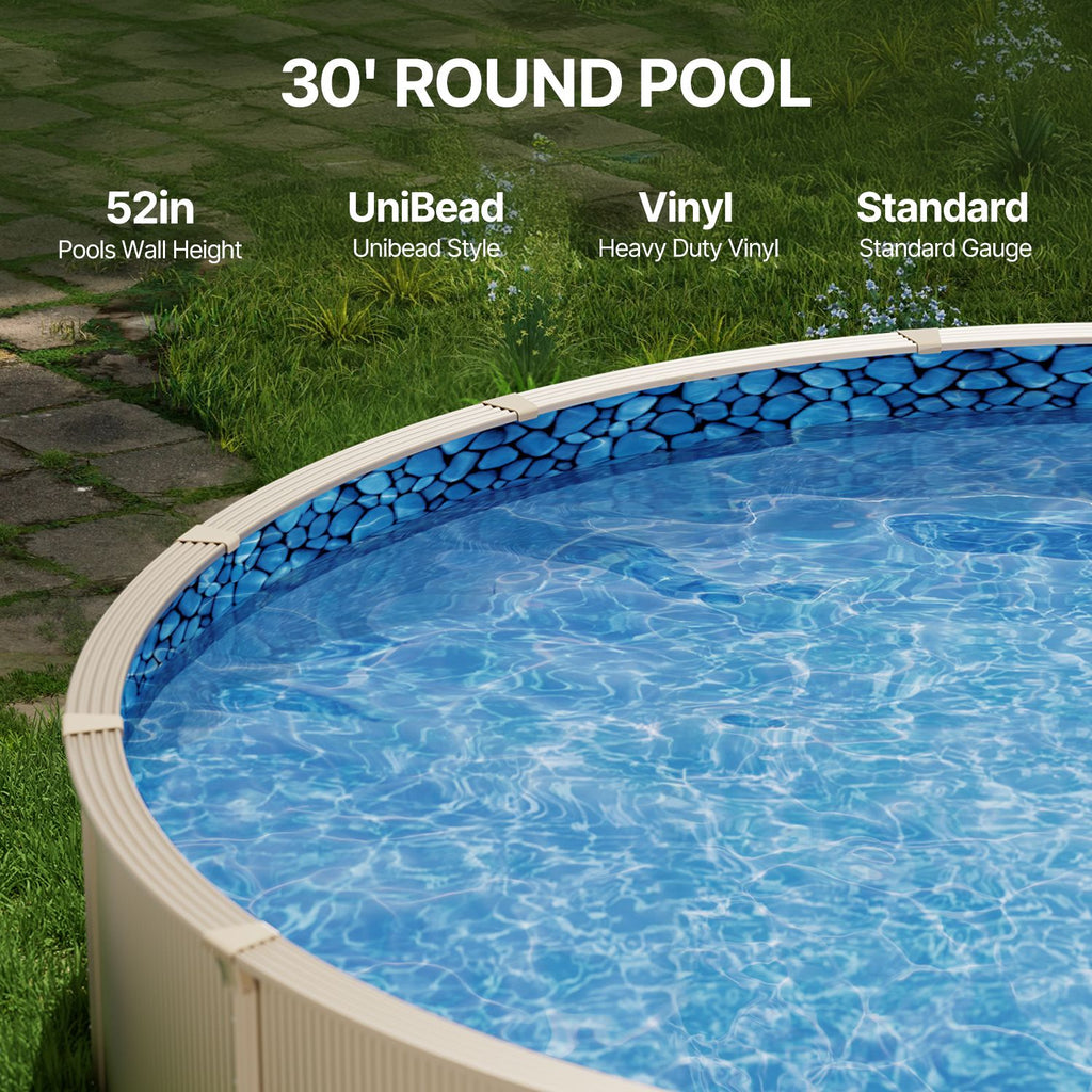 Pool Liner, 30ft Round Pool Liner, Uinbead Style, Durable Vinyl Pool Liner, Standard Gauge, 52in Wall Height, Pool Liner Replacement for Steel Sided Above-Ground Swimming Pools image 2