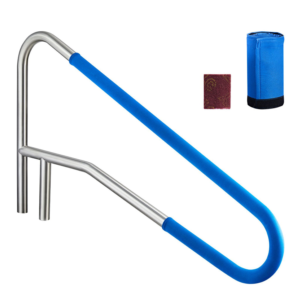 Pool Rail, 54 x 32 inch Pool Handrail, 220 lbs Load Capacity Heavy Duty 304 Stainless Steel Swimming Handrail, Detachable Nonslip Sleeve, Recessed or Base Mount, for Poolside, Water Parks