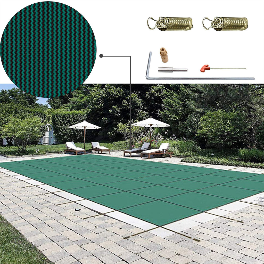Pool Safety Cover Fits 16x30ft Rectangle Inground Safety Pool Cover Green Mesh Solid Pool Safety Cover for Swimming Pool Winter Safety Cover