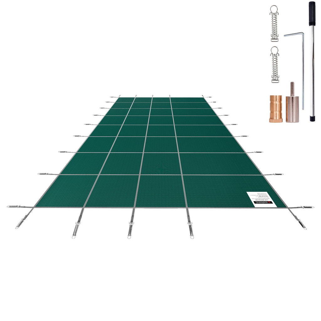 Pool Safety Cover Fits 16x36ft Rectangle Inground Pools, Safety Pool Cover with Drainage Holes, Mesh Solid Pool Cover for Swimming Pool, Winter Safety Cover, Green