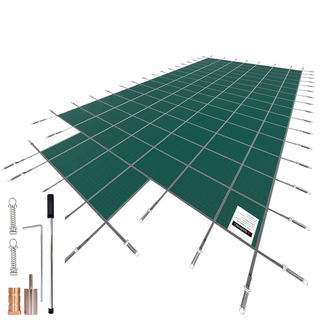 Pool Safety Cover Fits 20x40ft Rectangle Inground Pools, Safety Pool Cover with 4x10ft Center End Step, Mesh Solid Pool Cover with Drainage Holes for Swimming Pool, Winter Safety Cover, Green