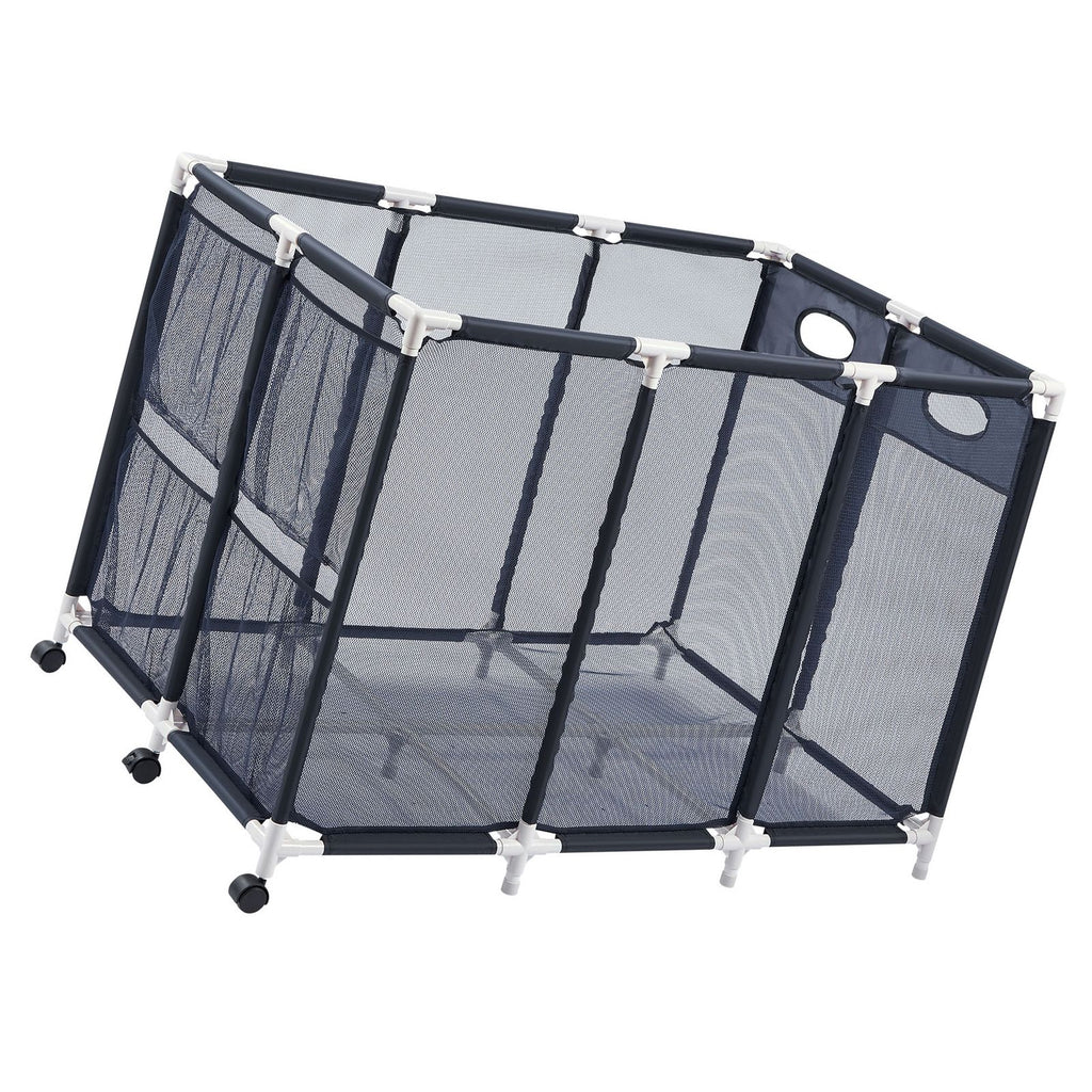 Pool Storage Bin, 47.2 x 30.2 x 34 in, Rolling Pool Float Storage Organizer with Side Pockets & Casters, Heavy Duty Plastic Frame, Poolside Toys Noodles Holder Mesh Basket for Swimming Pools