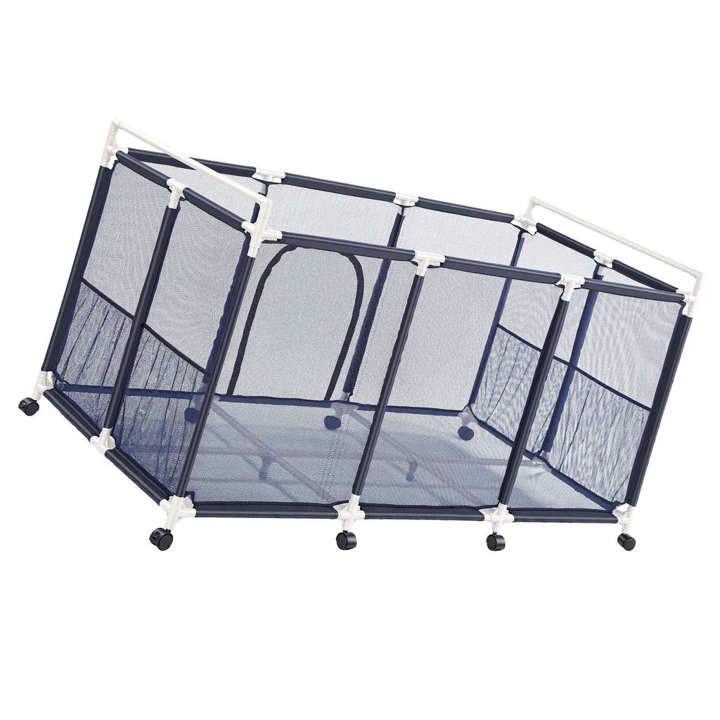 Pool Storage Bin, 62.6 x 32 x 36 in, Rolling Pool Float Storage Organizer with Side Pockets & Casters, Durable Plastic Frame, Poolside Toys Noodles Holder Mesh Basket for Swimming Pools
