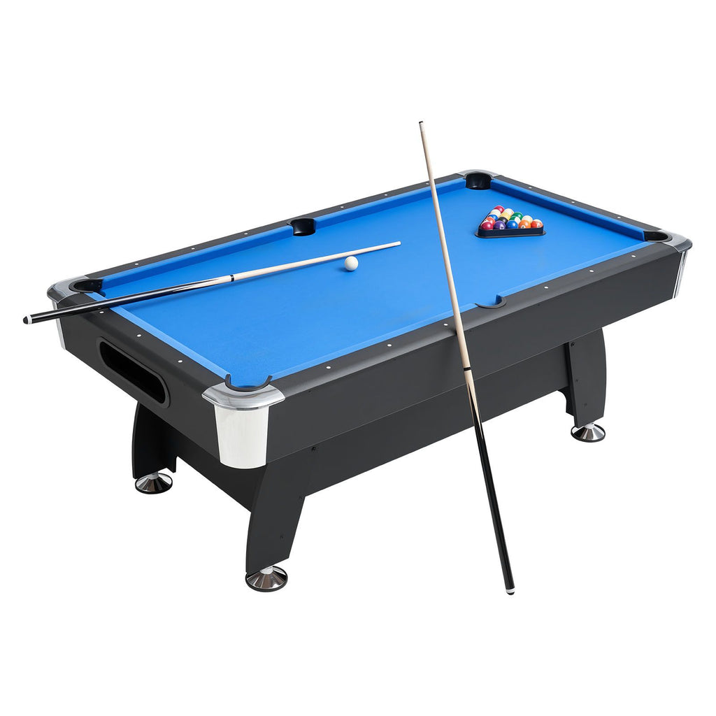 Pool Table, 7 ft Portable Billiards Tables, Adjustable Feet Stable Game Table, Entertainment Set Includes Ball, Cue, Rack, Chalk and Brush, Black with Bule Cloth, for Family Use, Recreation Room