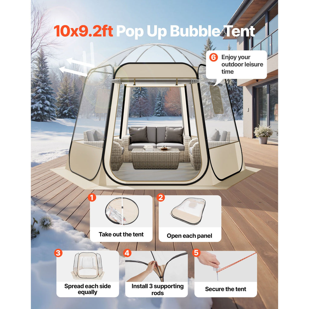 Pop up Bubble Tent, 10 x 9.2 ft Waterproof & UV-Resistant, Clear Camping Tent Shelter, Outdoor Garden Dome Igloo Tents with Windows, 540° Panoramic View, for 4-8 Persons Patio Backyard image 2