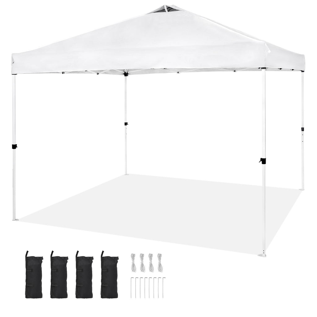Pop Up Canopy Tent, 10 x 10 ft, 250 D PU Silver Coated Tarp, with Portable Roller Bag and 4 Sandbags, Waterproof and Sun Shelter Gazebo for Outdoor Party, Camping, Commercial Events, White