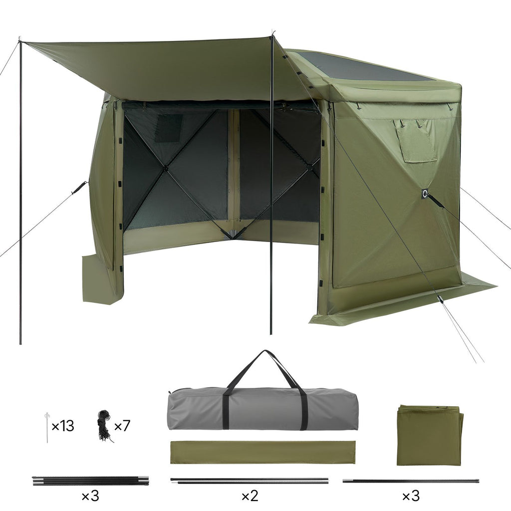 Pop up Gazebo Screen Tent, 10 x 10 ft Large 6-Sided Camping Canopy Tent with Removable Top & Carry Bag, Quick-Set & Bite-Proof, Screen House Sun Shelter for 6-8 Persons Backyard Patio, Green