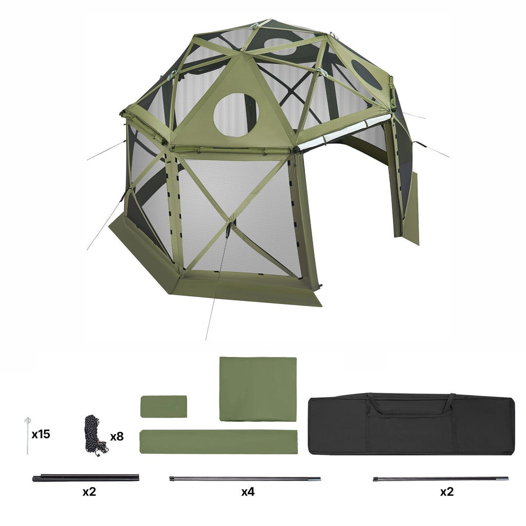Pop up Gazebo Screen Tent, 13 x 13 ft, 13-Sided Spherical Camping Canopy Tent with Removable Top & Carry Bag, Quick-Set & Bite-Proof, Screen House Sun Shelter for 10-12 Persons, Green