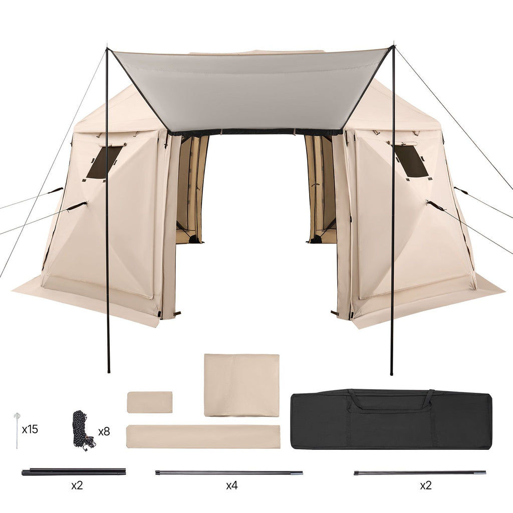 Pop up Gazebo Screen Tent, 15 x 15 ft, 13-Sided Spherical Camping Canopy Tent with Removable Top & Carry Bag, Quick-Set & Bite-Proof, Screen House Sun Shelter for 12-15 Persons, Beige