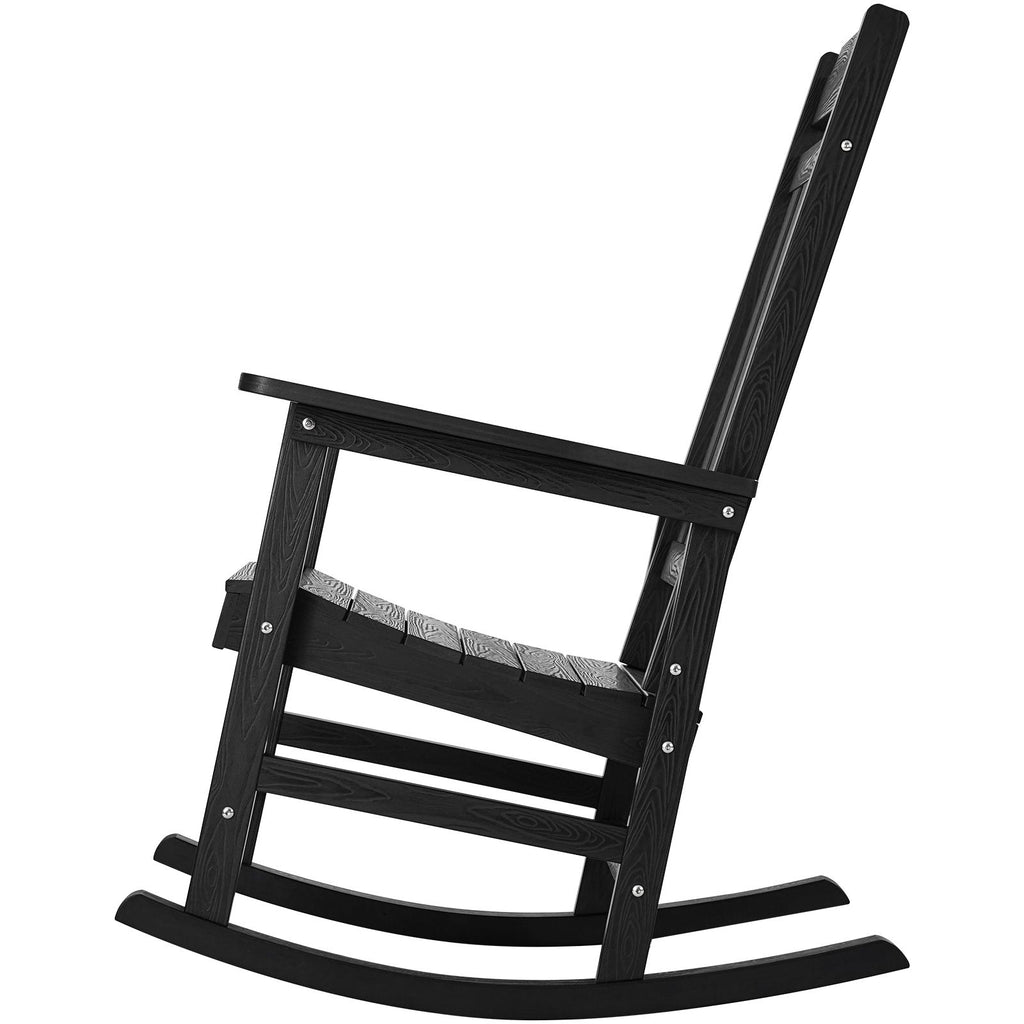 Porch Rocker, HIPS Outdoor Rocking Chair, High Back Patio Rocking Chair with Smooth Armrests, Supports up to 400 lbs, for Garden, Balcony, Porch, Black