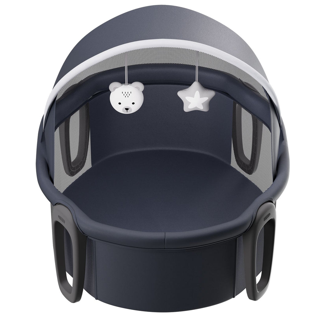 Portable Baby Bassinet, On-The-Go Baby Dome with Canopy & Developmental Toys, Quick-Folding Travel Crib, Lightweight Baby Cradle Infant Bed for Indoors/Outdoors, Suitable for 0-6 Months Newborns