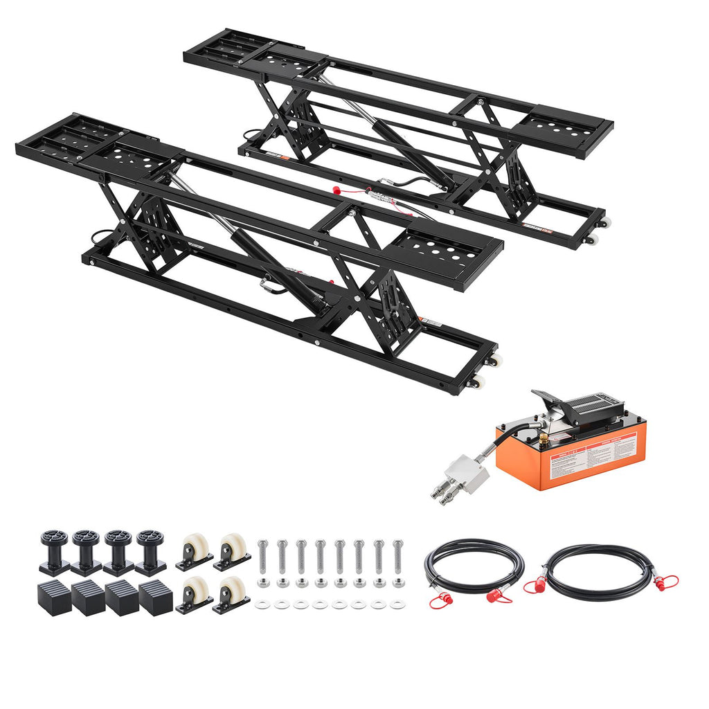 Portable Car Lift, 7000 lbs Capacity, Heavy Duty Steel Truck Lift with 26.8" Max Height, Pneumatic Pump, Wheels, 4 Rubber Pads & 4 Lifting Columns for Cars, SUVs, Trucks, Home Garage or Shop Use