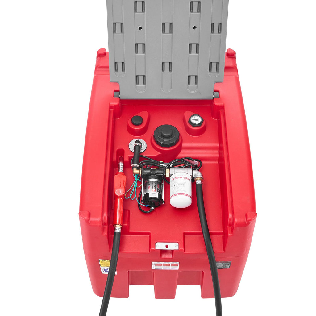 Portable Diesel & Gasoline Tank, 116 Gallon, 10 GPM Flow Rate, Diesel Fuel Tank with 12V Electric Transfer Pump, 13.1ft Hose, Auto Fueling Nozzle, Transfer Tank for Easy Fuel Transportation, Red