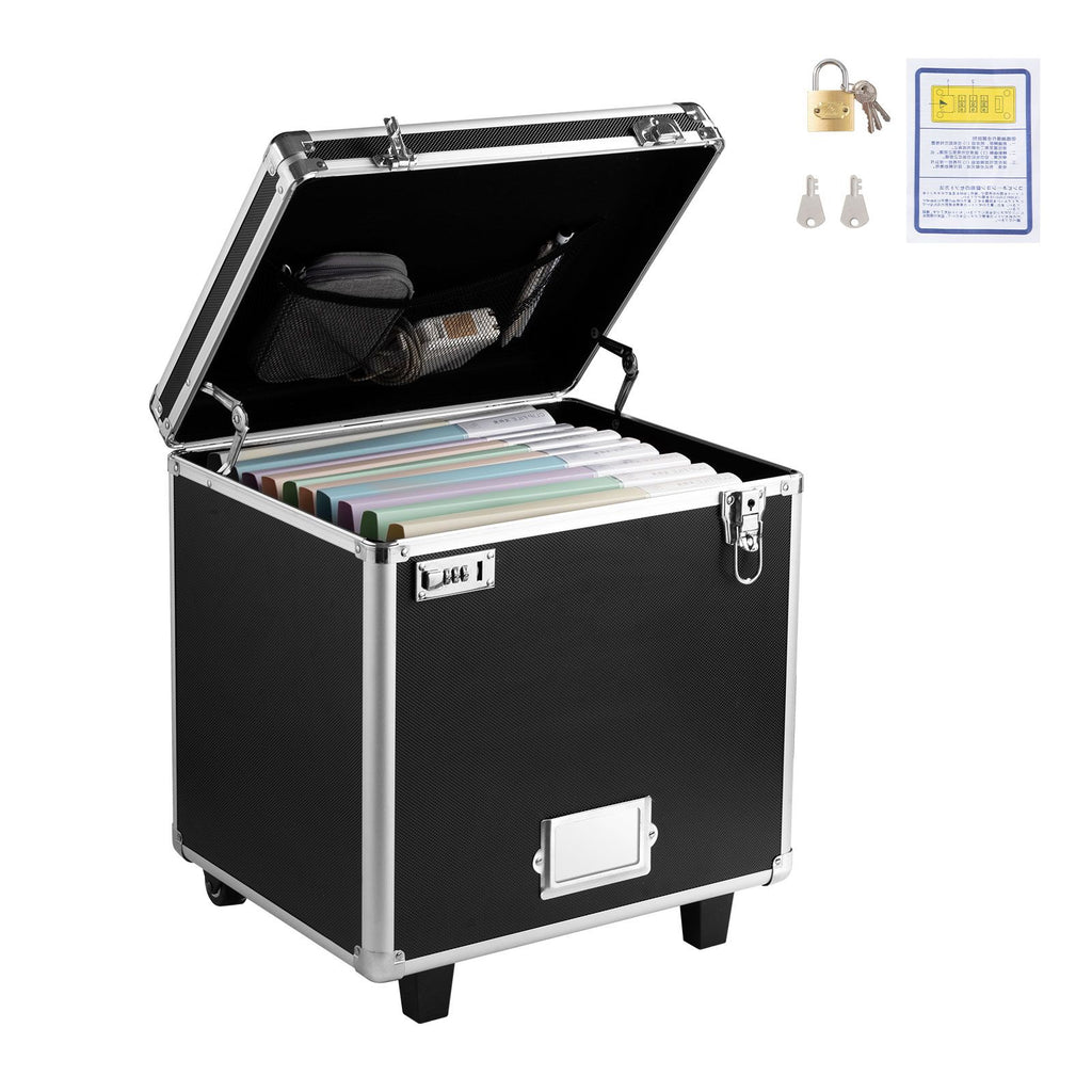 Portable File Storage Box, 15.6 x 12.6 x 15 inch Internal Chest Size, Locking Mobile Business Case with Telescopic Handle, Hand pull File Case for Office Home, Offices, Hospitals, Banks