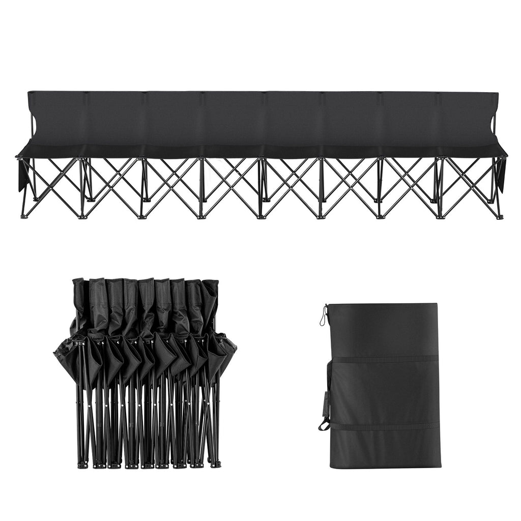 Portable Folding Bench, 8 Seat Foldable Soccer Bench with Side Pockets and Carrying Bag, Lightweight Sideline Seating with Back Rest for Football, Baseball, Camping, Outdoor Events, Black