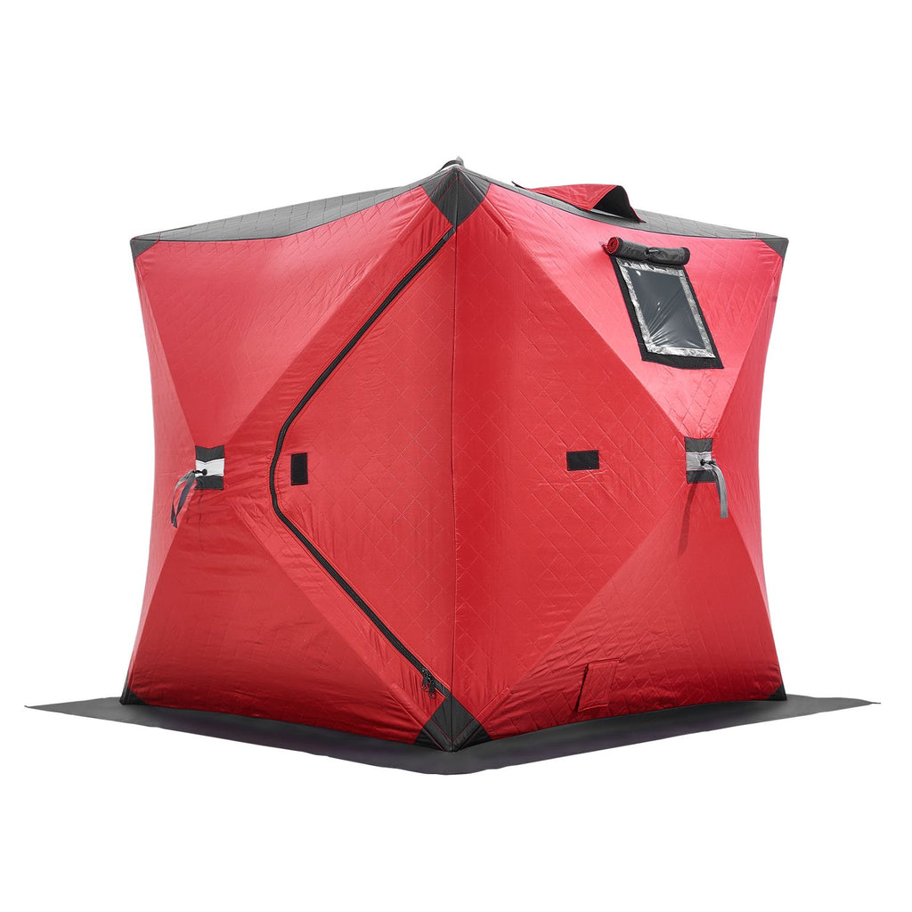 Portable Ice Shelter, 1-2 Person Insulated Pop-Up Ice Fishing Tent, 24 Square Feet Fishable Area, Thermal Ice Shanty for Winter Fishing, Ice Cube with Anchors, Ropes, Carrying Bag, 60"x60", Red