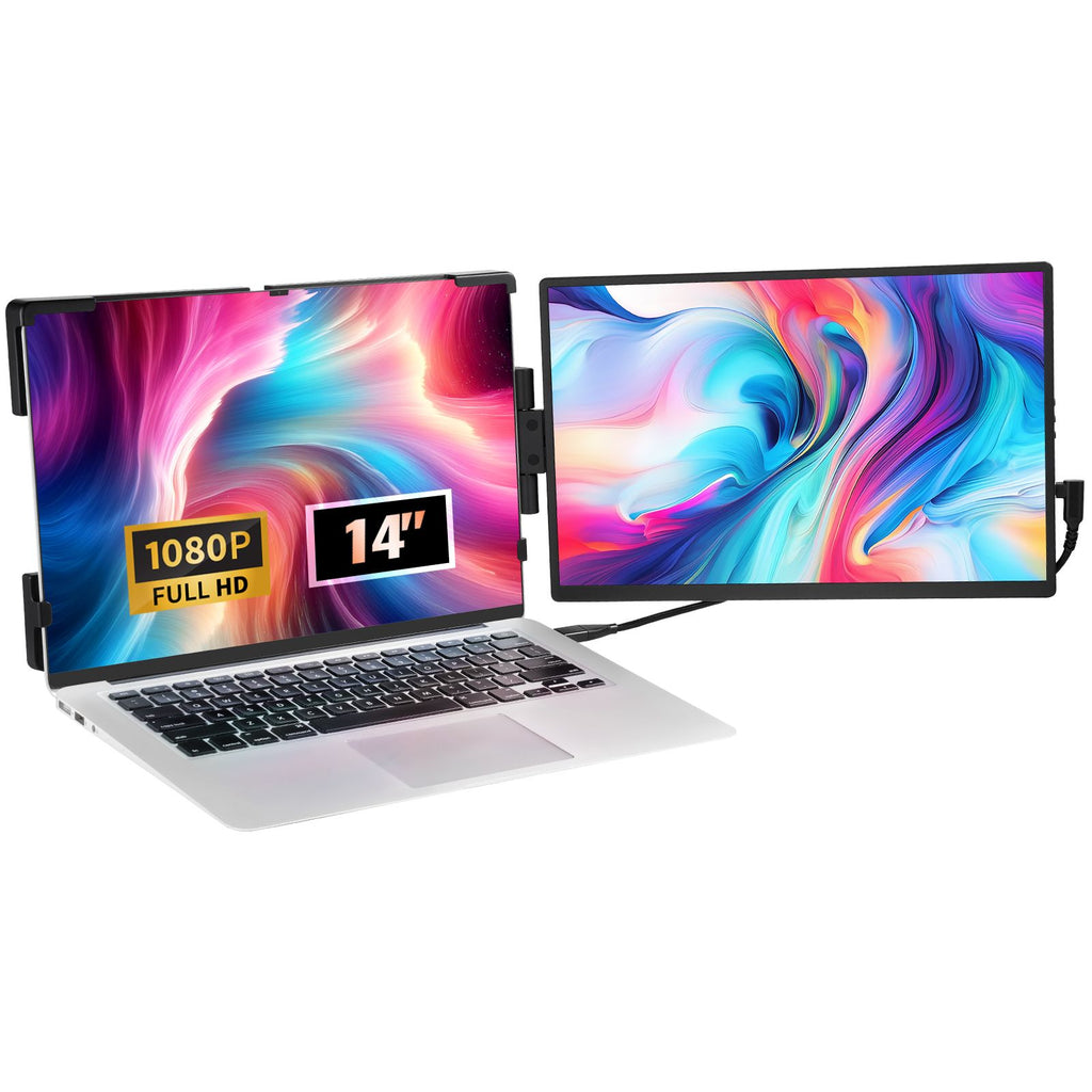Portable Laptop Screen Extender, 14" FHD 1080P IPS Dual Extended Monitor for 13"-17" Laptop, Swivel Portable Monitor USB-C/USB-A/Mini HDMI Port, Compatible with Mac/Wins/Android/Switch/PS5