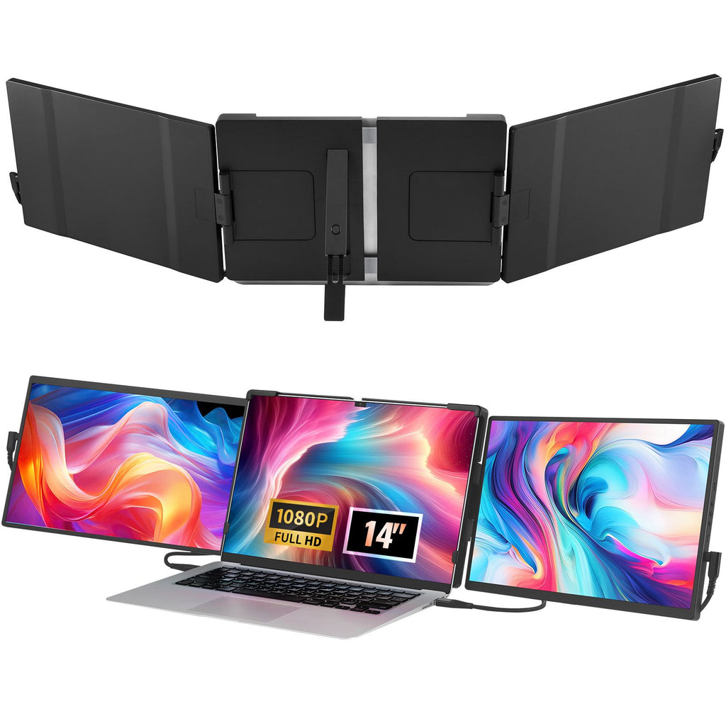 Portable Laptop Screen Extender, 14" FHD 1080P IPS Triple Extended Monitor for 13"-17" Laptop, Swivel Portable Monitor USB-C/USB-A/Mini HDMI Port, Compatible with Mac/Wins/Android/Switch/PS5
