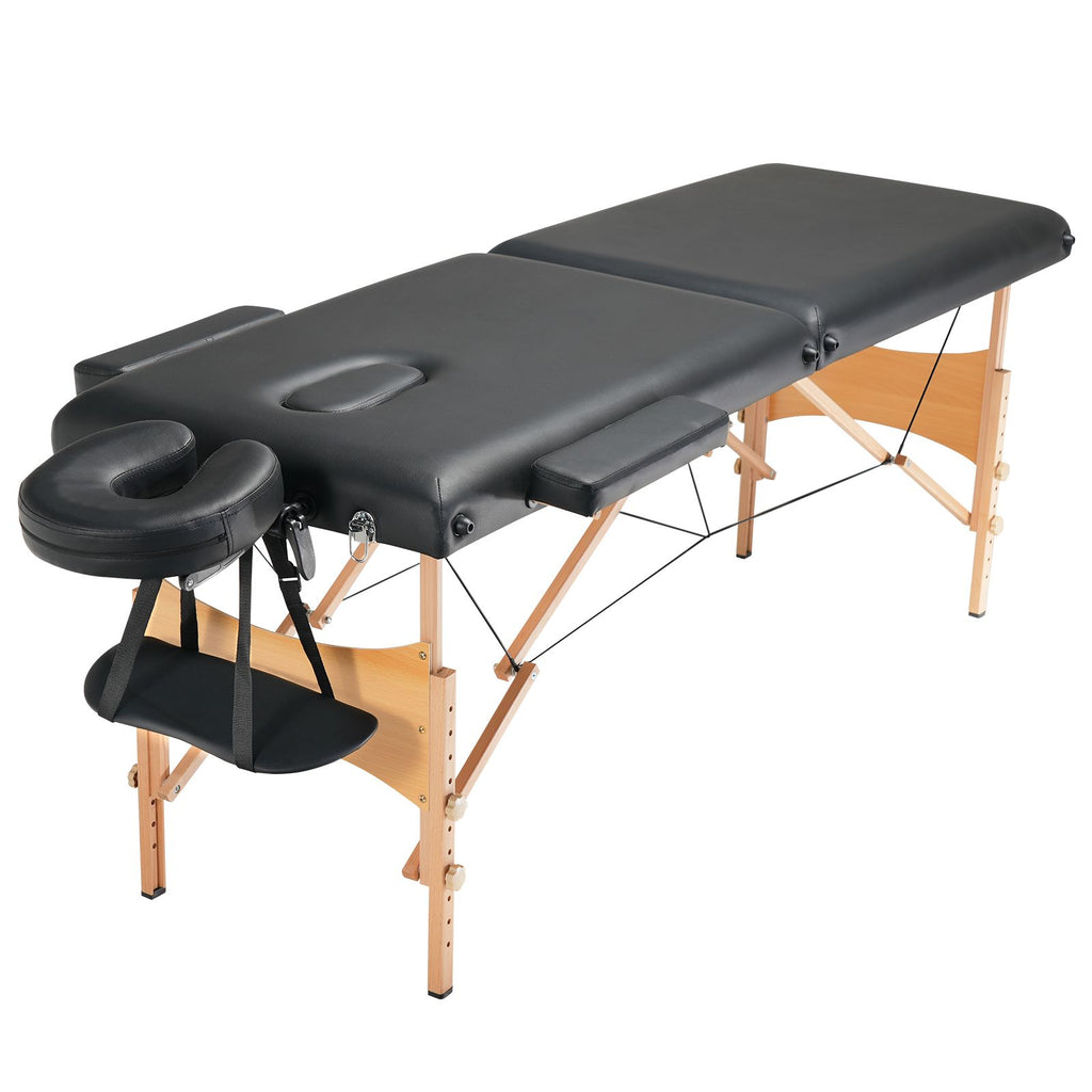 Portable Massage Table 24" W, 2 Folding Lightweight Massage Table, 8-Level Height Adjustable Salon Tattoo Bed, Spa Table with Headrest, Armrests, Hand Pallet & Carrying Bag, 600LBS