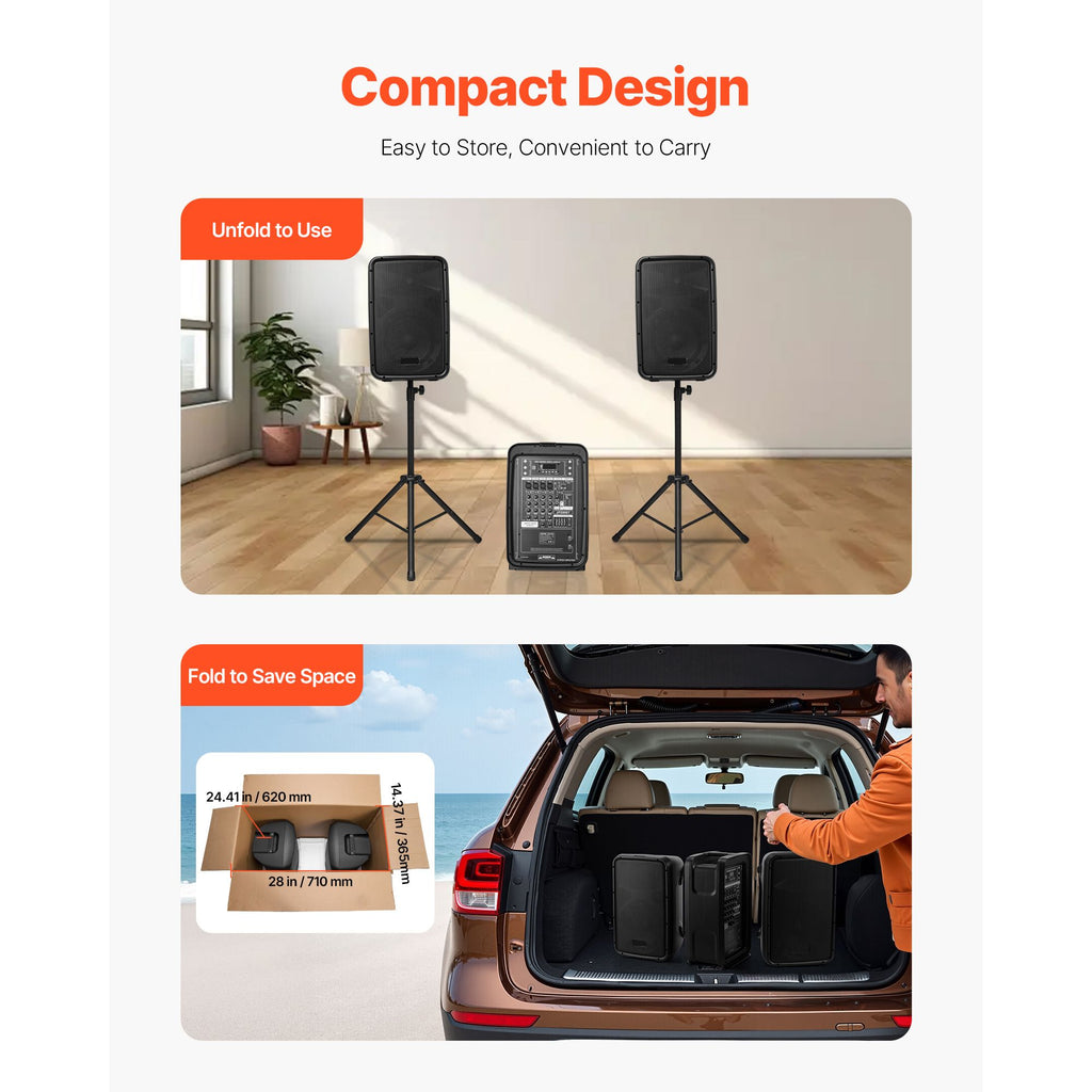 Portable PA System, 300W Powered, Sound System Set with 8 Channel Mixer, Dual Speakers, Wireless Bluetooth, Microphone, Compact Stands, USB SD XLR RCA Inputs, Remote Control, for DJs Events image 2