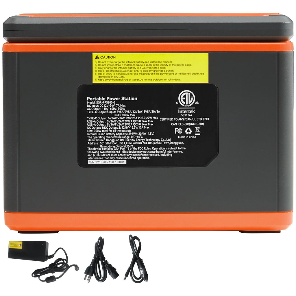 Portable Power Station, 296Wh, Backup Lithium-ion Battery Solar Powered Generator, 300W(Peak Power 600W) Pure Sine Wave AC Outlet, USB QC3.0 LED Light, for Outdoors Camping Travel Home Emergency