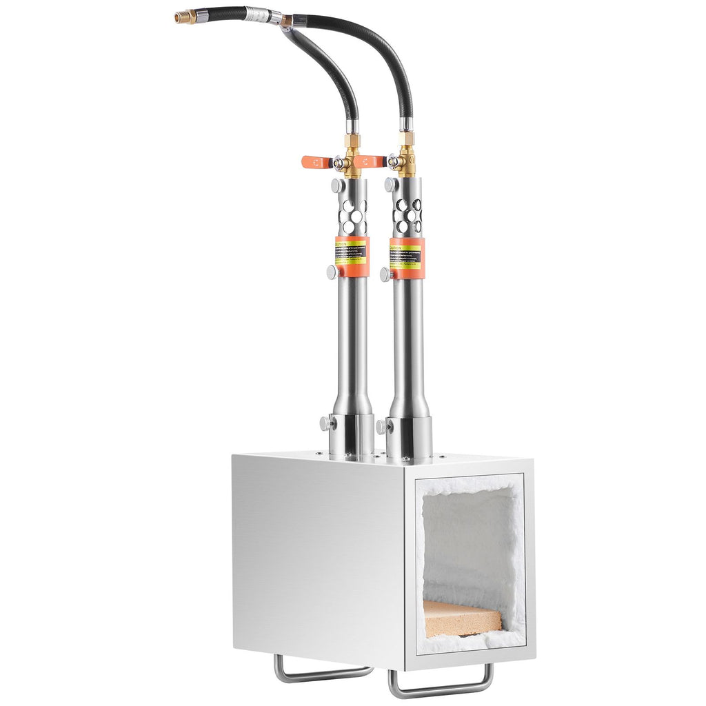 Portable Propane Forge, 2 Burner Farrier Forge, 2600 Fahrenheit Tool and Knife Making Blacksmithing Gas Forge, Large Capacity Square Stainless Steel Gas Forging Tools and Equipment