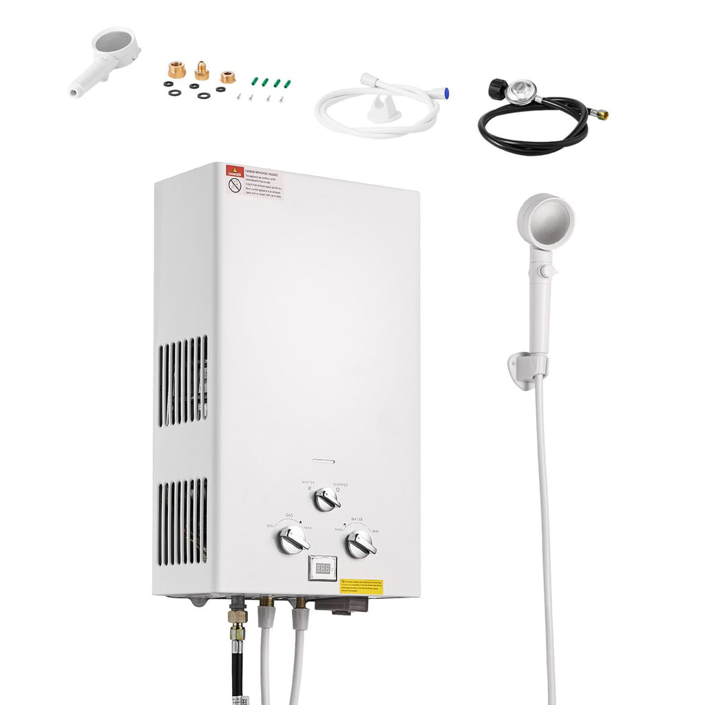 Portable Propane Water Heater, 10L Tankless Outdoor Water Heater, 68000 BTU 2.64 GPM Instant Hot Water, with Accessory Set + Regulator for RV Camping Trips Cabins Barns