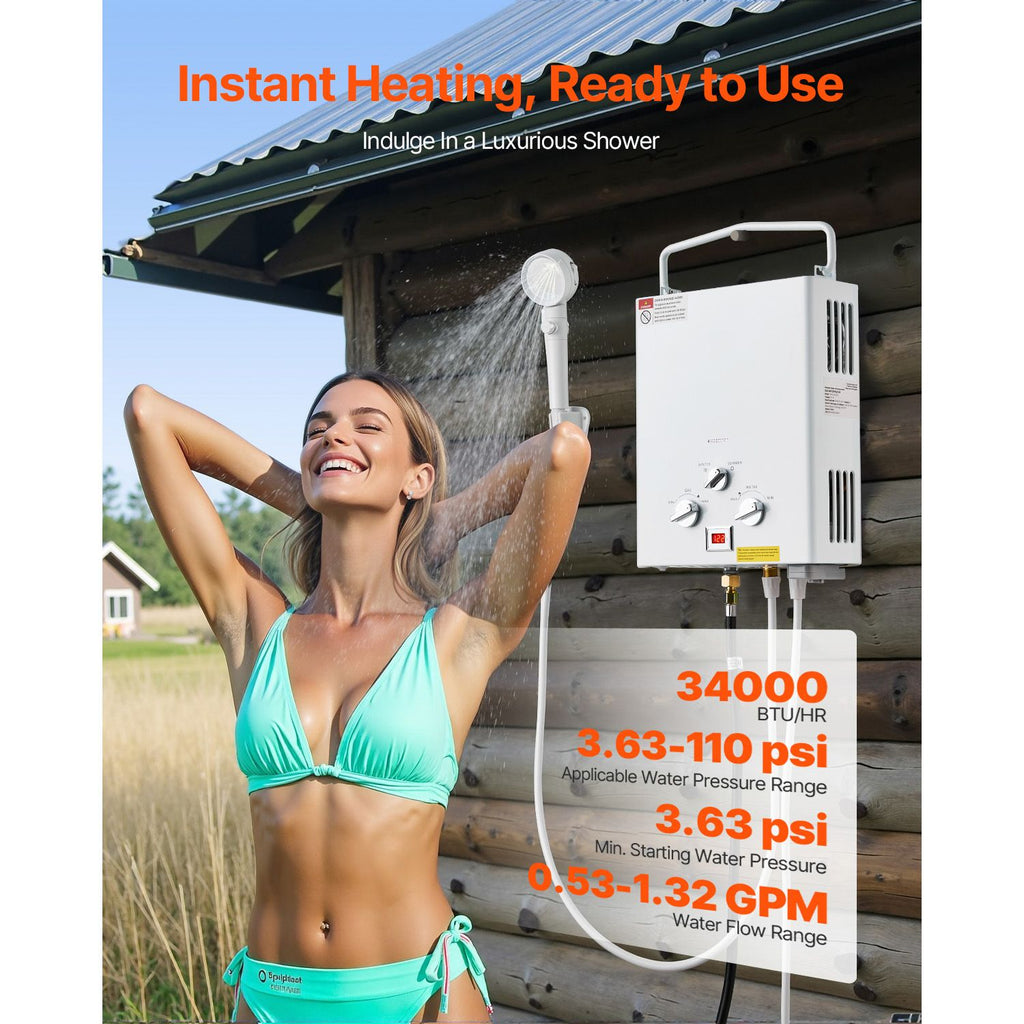 Portable Propane Water Heater, 6L Tankless Outdoor Water Heater, 41000 BTU 1.58 GPM Instant Hot Water, with Accessory Set + Regulator for RV Camping Trips Cabins Barns image 2