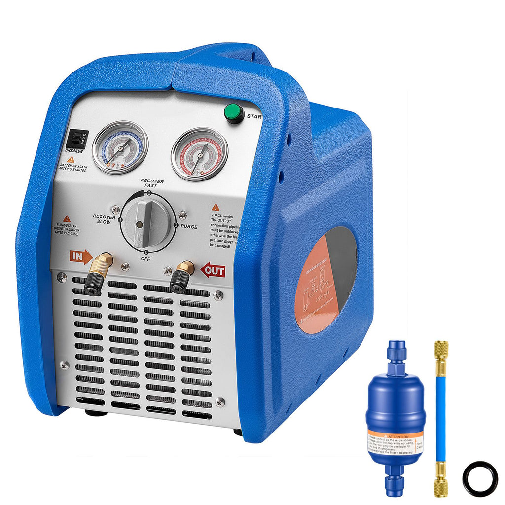 Portable Refrigerant Recovery Machine, 1 HP 120V 60Hz Dual Cylinder AC Recovery Machine for Liquid Vapor Refrigerant, 1750 RPM Recycling Unit HVAC for Automotive & Household Air Conditioning