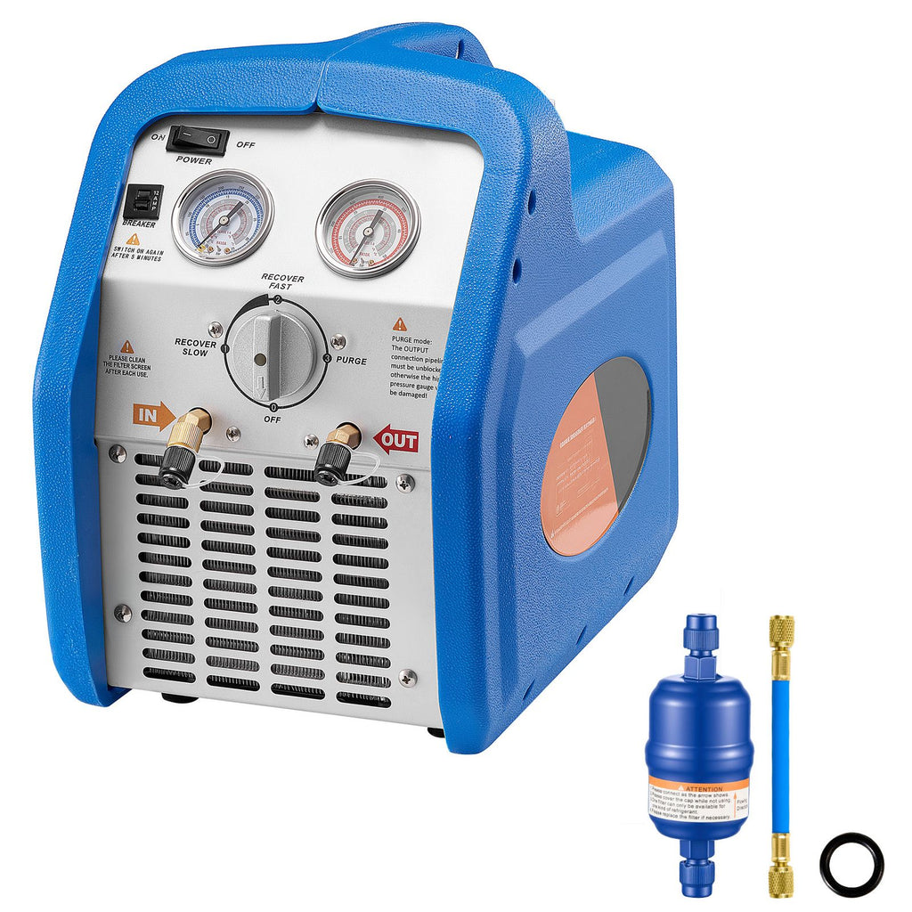 Portable Refrigerant Recovery Machine, 3/4 HP 120V 60Hz Single Cylinder AC Recovery Machine for Liquid Vapor Refrigerant, 1750 RPM Recycling Unit HVAC for Automotive & Household Air Conditioning