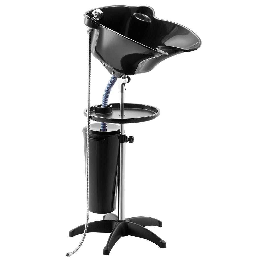Portable Shampoo Bowl, Deep Shampoo Sink with Adjustable Height & Angle, Washing Hair Station Includes Drain Hose, Shower Head and Bucket, Salon Sink for Home & Barber Use, Black