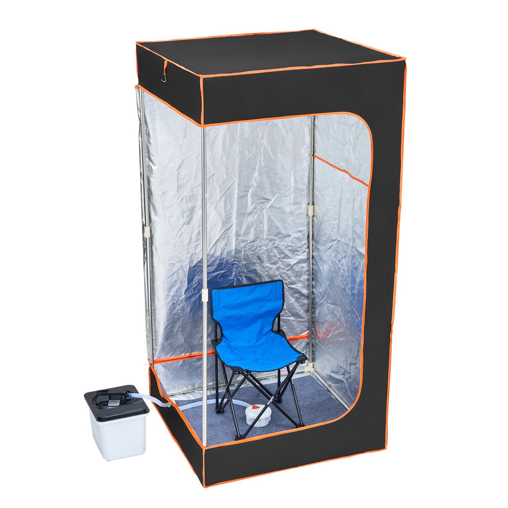 Portable Steam Sauna Tent Full Size, 1600W With Visible Window, Personal Sauna Blanket Kit for Home Spa, Detoxify & Soothing Heated Body Therapy,Time&Temperature Remote Control with Chair,Black