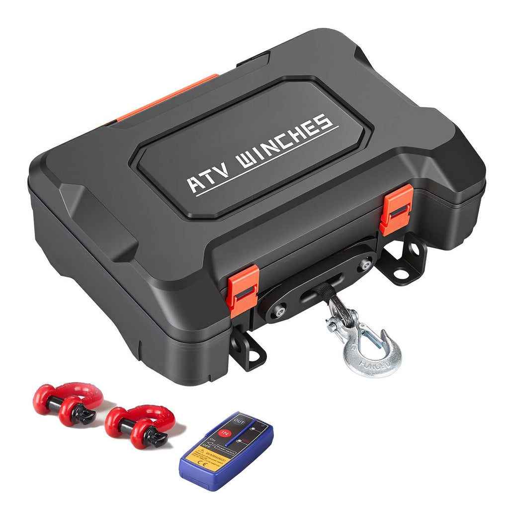 Portable Winch, 3500 lbs 12V DC Electric Winch with Synthetic Rope, Wireless & Wired Remotes, Box-Style Recovery Kit with Fairlead, Clevis Hook, Strap for ATV UTV Off-Road Outdoor Pulling Tasks