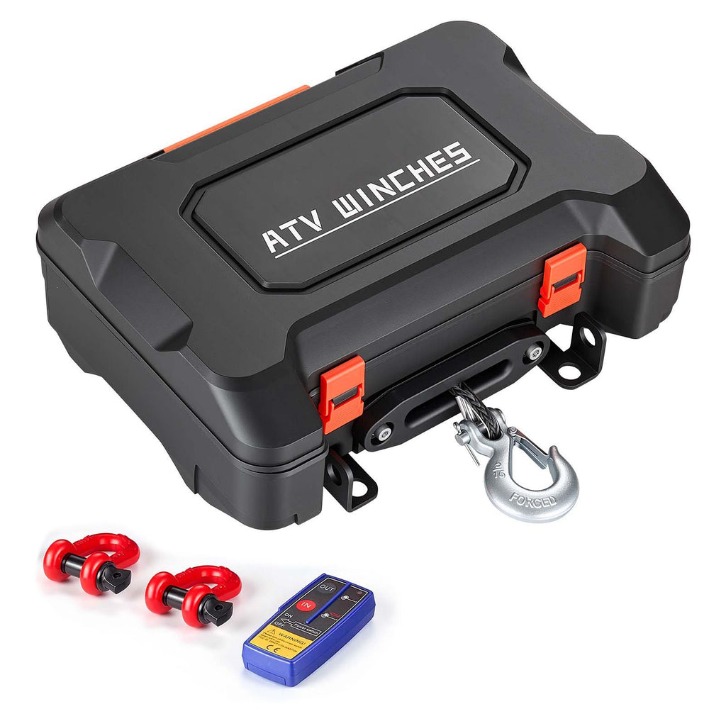 Portable Winch, 6000 lbs 12V DC Electric Winch with Synthetic Rope, Wireless & Wired Remotes, Box-Style Recovery Kit with Fairlead, Clevis Hook, Strap for ATV UTV Off-Road Outdoor Pulling Tasks