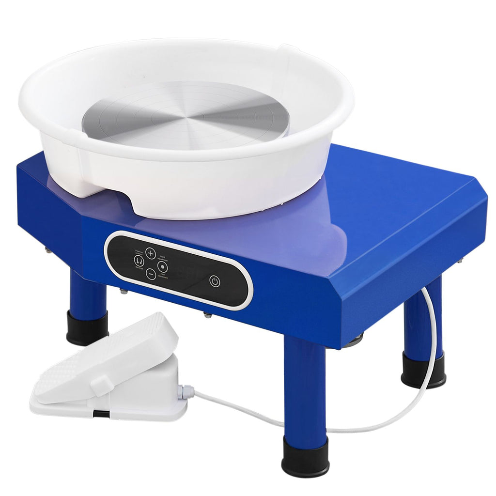 Pottery Wheel, 10in Ceramic Wheel Forming Machine, Foot Pedal ABS Detachable Basin, 60-300RPM Adjustable Speed Manual LCD Panel, Sculpting Tool Apron Accessory Kit for Work Art Craft DIY