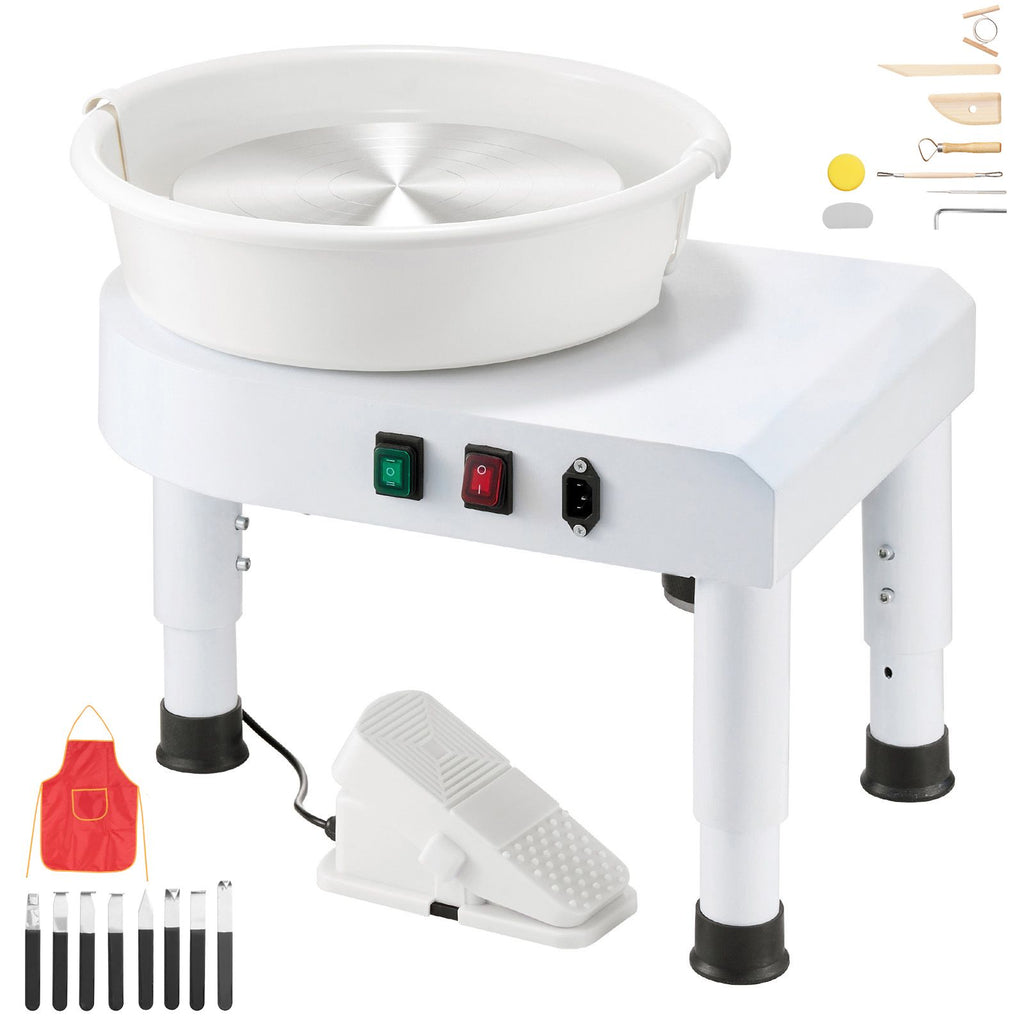 Pottery Wheel, 11 in Ceramic Wheel Forming Machine, 60-300 RPM Adjustable Speed with Foot Pedal Control, Detachable Basin, Adjustable Lift Leg, Complete Accessories for Home Pottery, DIY, White